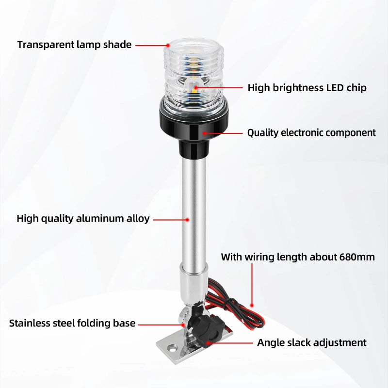 12V/24V Waterproof LED Marine Boat Navigation Light 180° Rotating Sailing Anchor Light