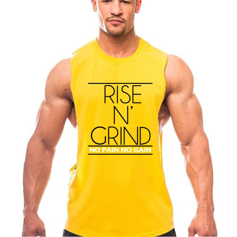RISE N’ GRIND Men’s Sleeveless Gym Tank Top – Muscle Fit Workout Vest