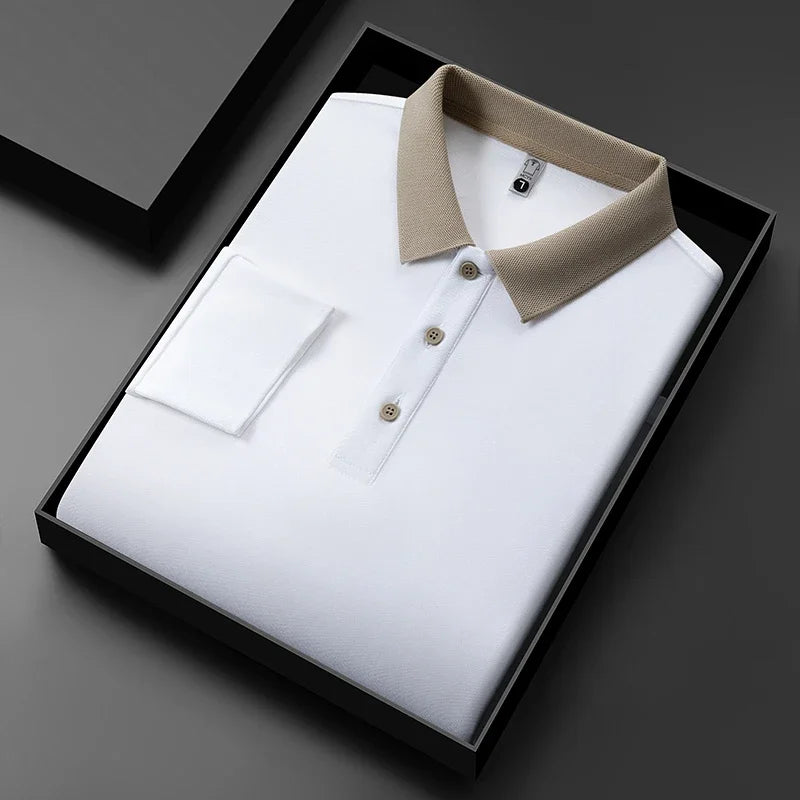 Men's Business Casual Long Sleeve Polo Shirt – Solid Color Versatile Top