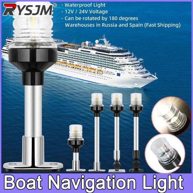 12V 24V Sailing Signal Light Boat Navigation Light Fold Down 360 Degree LED for Yacht Marine Anchor Light Boat Accessories