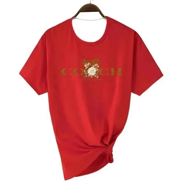 Coach Logo Graphic T-shirt – Stylish Casual Wear for Women | White, Red, Pink, Black & Grey