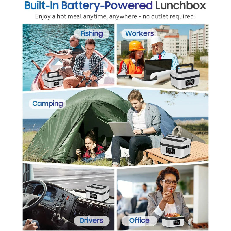 Rechargeable 8000mAh Electric Lunch Box 1L Smart Heating Food Container with Carry Bag & Cutlery Set