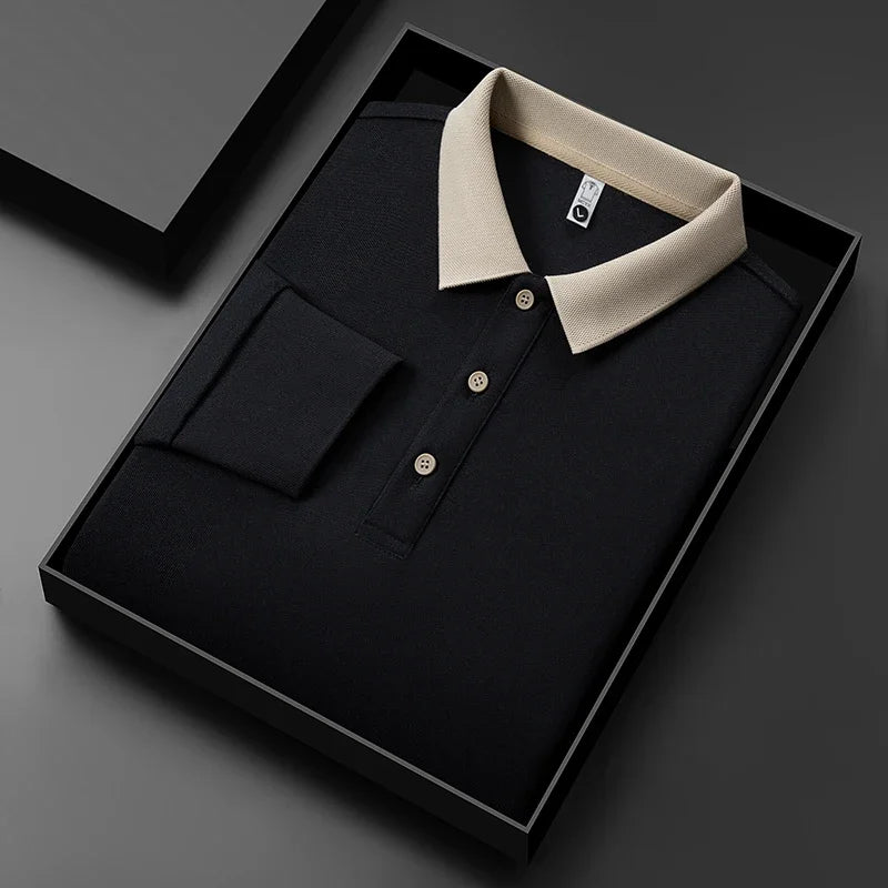 Men's Business Casual Long Sleeve Polo Shirt – Solid Color Versatile Top