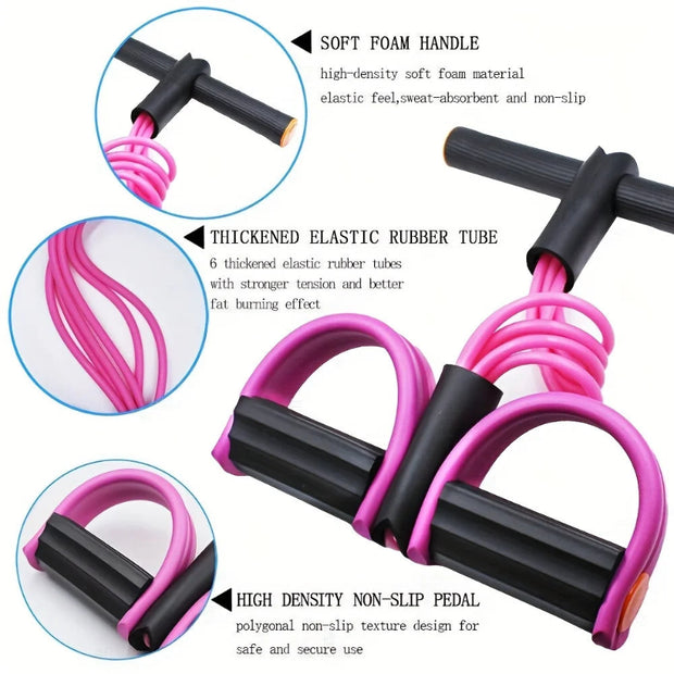 Elastic Resistance Exercise Band with Foam Handle - Pedal Puller Fitness Tool