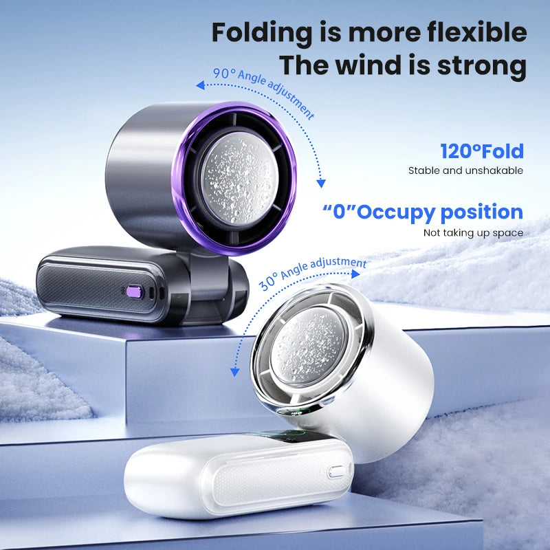 100-Speed Folding Handheld Cooling Fan with TEC Ice Cooling, LED Display & Neck-Hanging Design