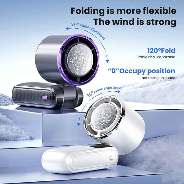 100-Speed Folding Handheld Cooling Fan with TEC Ice Cooling, LED Display & Neck-Hanging Design