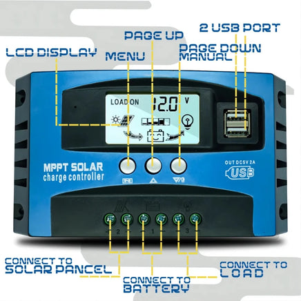 MPPT Solar Charge Controller 30A 40A 50A 60A 100A 12V/24V Battery Charger with LCD Display & USB Output