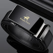 Rongke POLO Luxury Black Leather Belt with Polished Metal Buckle