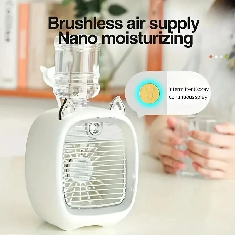 TINSOL 1200mAh USB Mini Air Conditioning Fan with Humidifier Spray & 3-Speed Cooling
