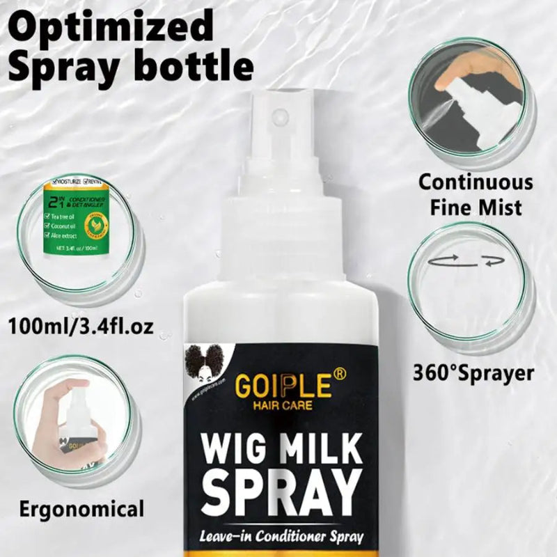 GOIPLE Wig Milk Spray 100ml Moisturizing Leave-In Conditioner Spray for Synthetic Hair Wigs