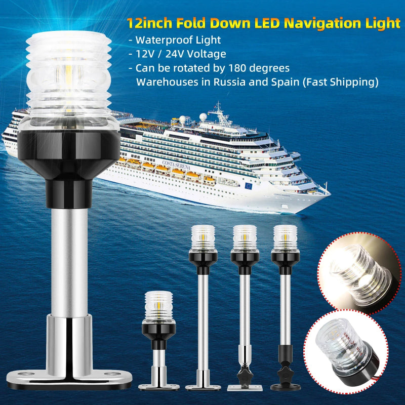 12V/24V Waterproof LED Marine Boat Navigation Light 180° Rotating Sailing Anchor Light