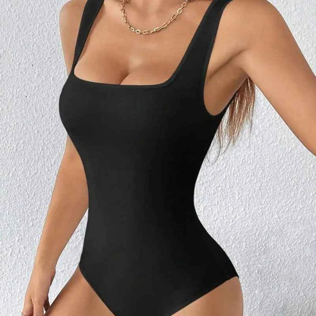 Solid Color Scoop Neck Bodysuit – Casual Wear for Women | Black & Brown Options