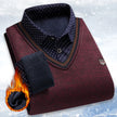 Men's Vintage Plaid Fleece Lined Polo Collar Pullover Sweater Winter Knitwear