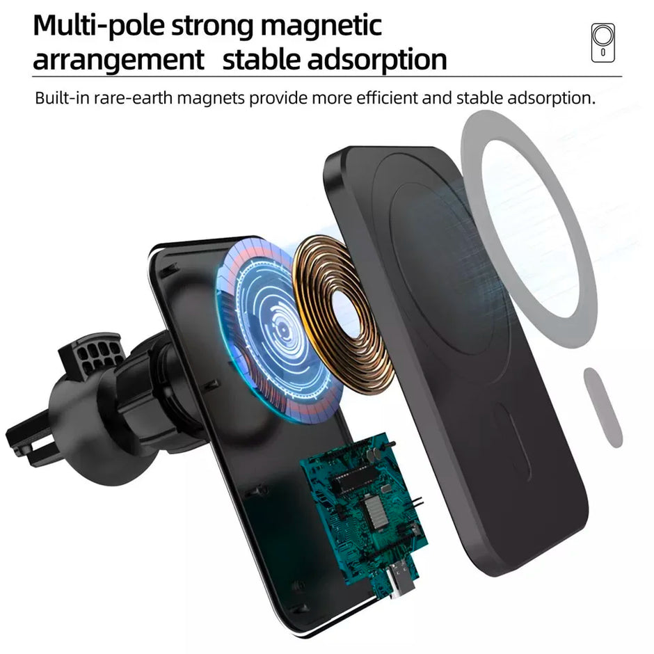 Magnetic Wireless Car Charger 30W – Fast Charging Phone Holder for iPhone 14, 13 & 12