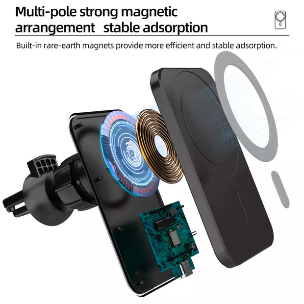Magnetic Wireless Car Charger 30W – Fast Charging Phone Holder for iPhone 14, 13 & 12