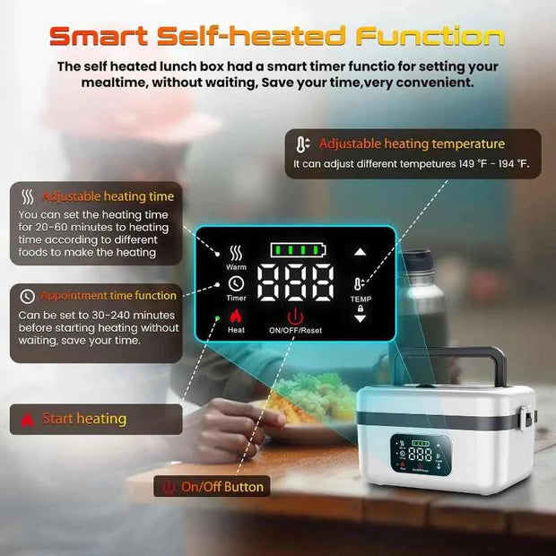Wireless Electric Insulated Lunch Box 8000mAh Battery 60W Heating Food Warmer with 1L Stainless Steel Container
