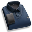 Men's Fleece Lined Polo Collar Pullover Sweater Two Piece Style Winter Casual Top