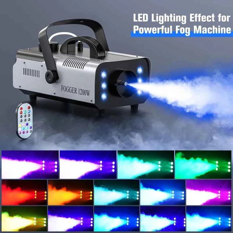 U'King 1200W Fog Machine – 6 LED Colorful Smoke Machine with Remote Control for DJ, Disco, Stage & Party Effects