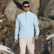 2026 Men’s Casual Jacquard Knit Pullover Sweater with Standing Collar and Elbow Patches
