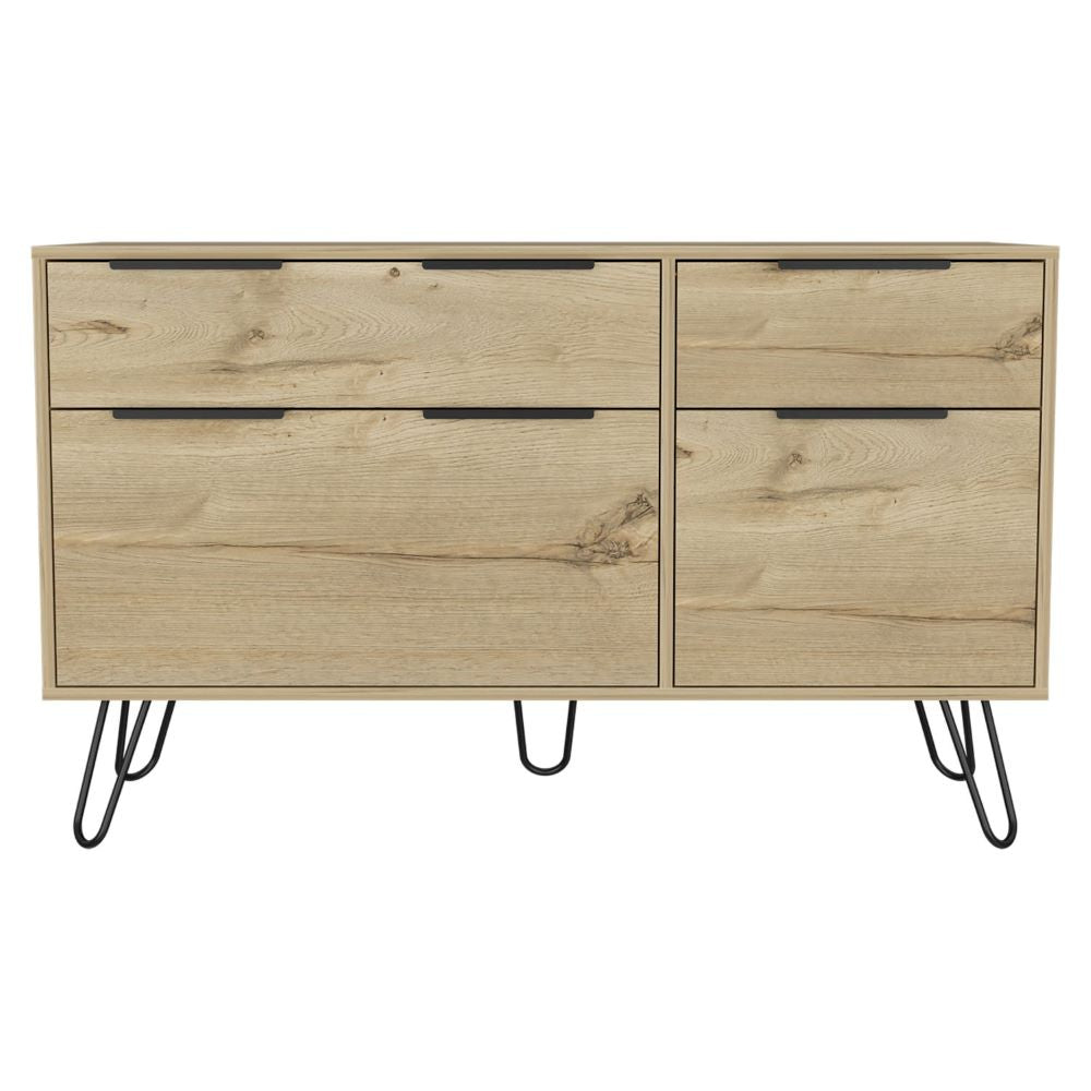 Double Dresser Hairpin Legs, Four Drawers, Pine