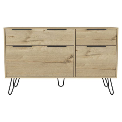 Double Dresser Hairpin Legs, Four Drawers, Pine