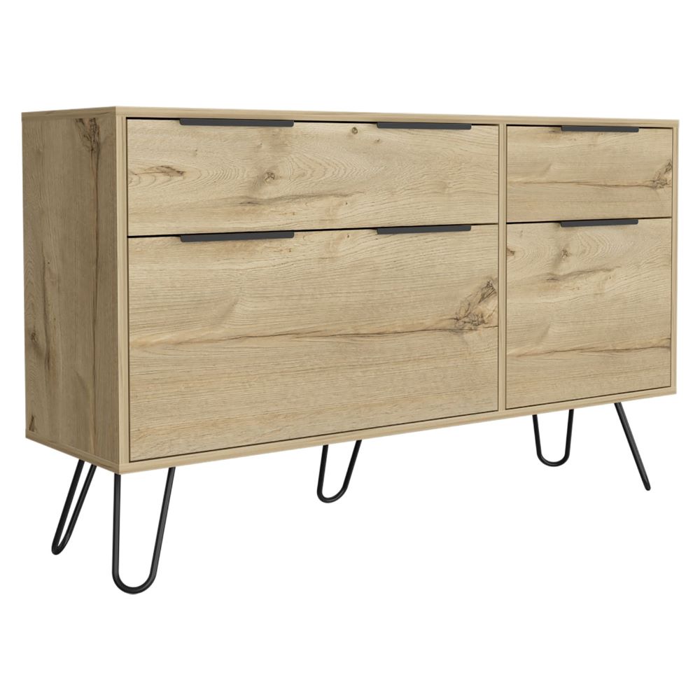 Double Dresser Hairpin Legs, Four Drawers, Pine