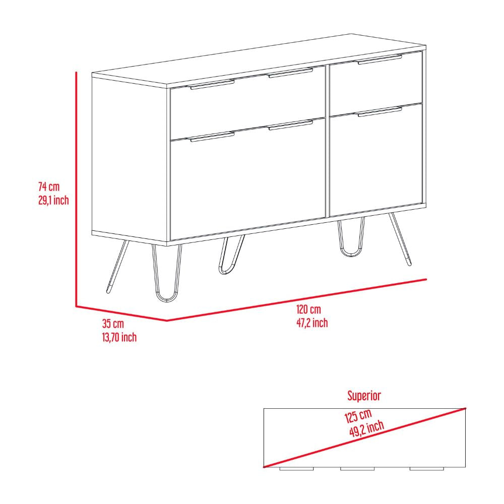 Double Dresser Hairpin Legs, Four Drawers, Pine