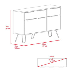 Double Dresser Skyoner, Superior Top, Hairpin Legs, Four Drawers,