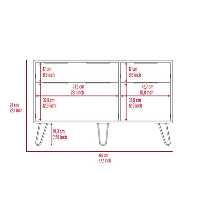 Double Dresser Hairpin Legs, Four Drawers, Pine