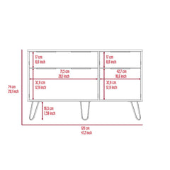 Double Dresser Skyoner, Superior Top, Hairpin Legs, Four Drawers,