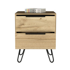 Nightstand Skyoner 2, Harpin Legs, Two Drawers, Light Oak Finish