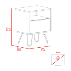 Nightstand Skyoner, Single Drawer, Hairpin Legs, Black Wengue Finish