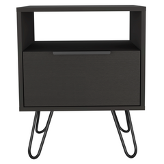 Nightstand Skyoner, Single Drawer, Hairpin Legs, Black Wengue Finish