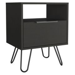 Nightstand Skyoner, Single Drawer, Hairpin Legs, Black Wengue Finish