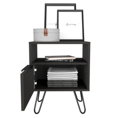 Nightstand Skyoner, Single Drawer, Hairpin Legs, Black Wengue Finish