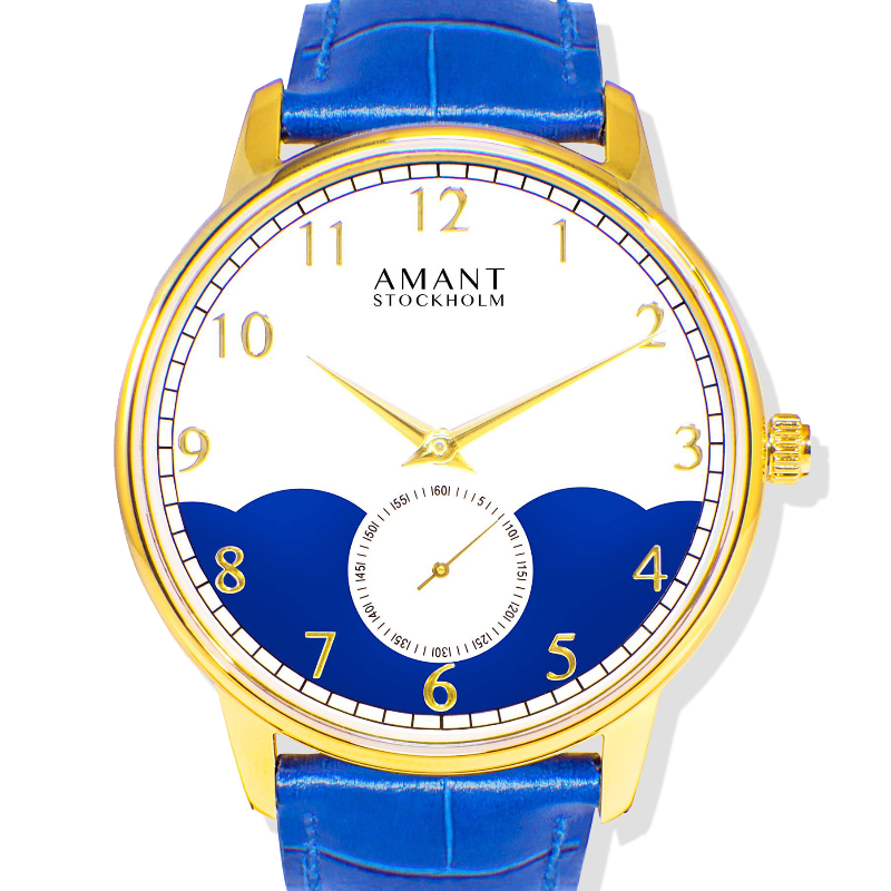 Amant Stockholm Marine Gold Watch with Blue Leather Strap Subdial Design