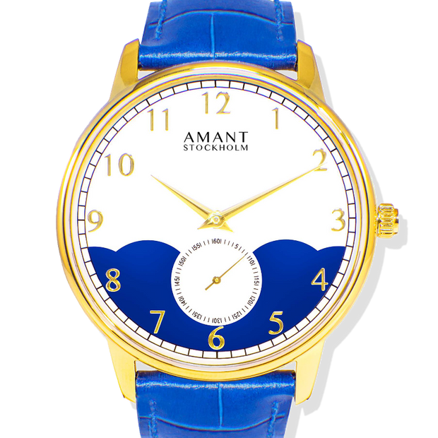 Amant Stockholm Marine Gold Watch with Blue Leather Strap Subdial Design