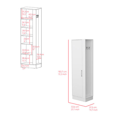 Storage Cabinet, One Door and Shelves, White Finish