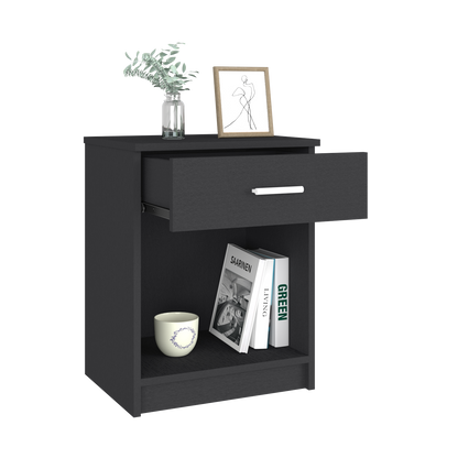 Nightstand, Single Drawer, Lower Shelf, Black Wengue Finish