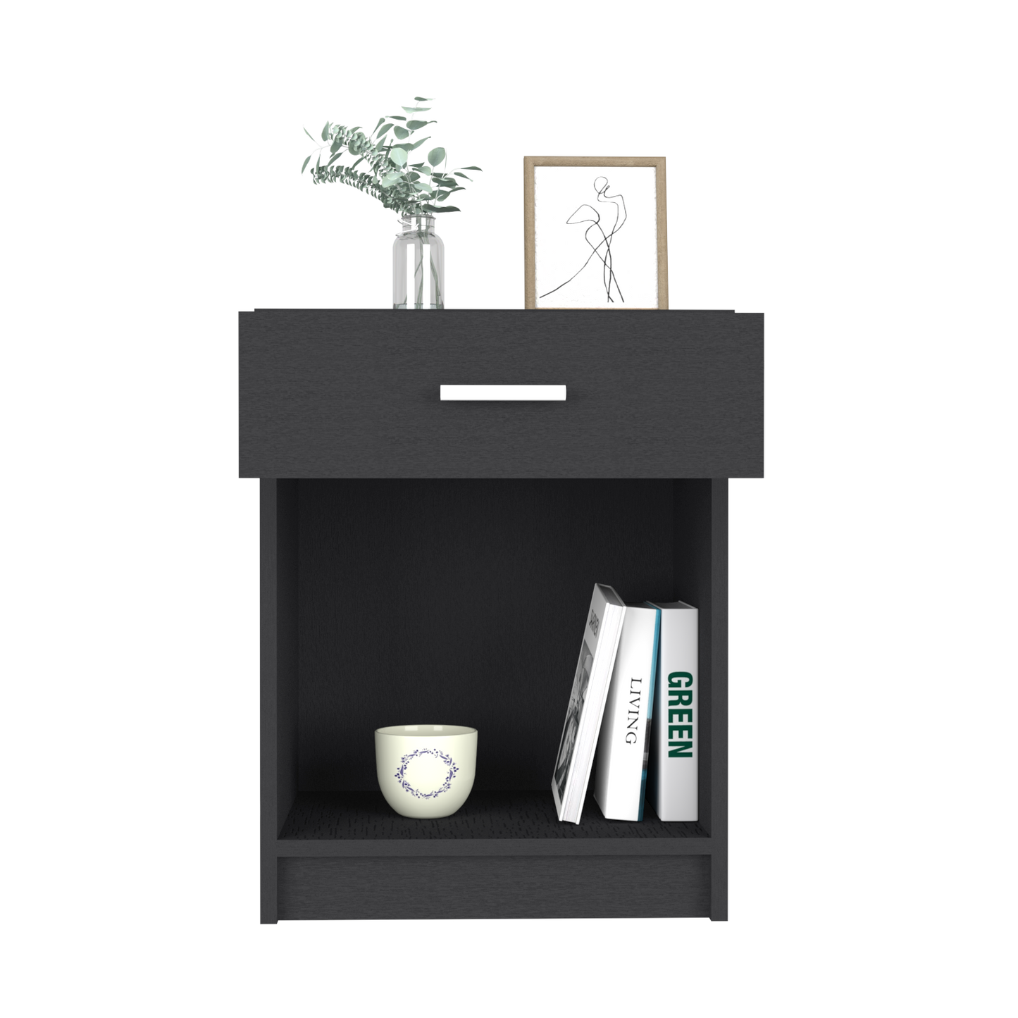 Nightstand, Single Drawer, Lower Shelf, Black Wengue Finish