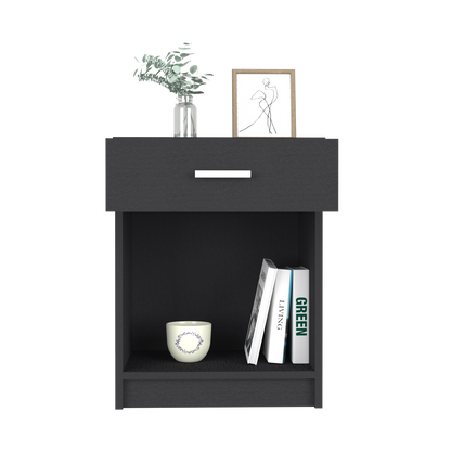 Nightstand, Single Drawer, Lower Shelf, Black Wengue Finish