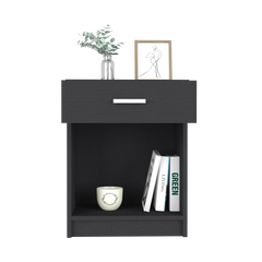 Nightstand Coco, Single Drawer, Lower Shelf, Black Wengue Finish