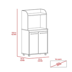 Kitchen Cart Totti, Double Door Cabinet, One Open Shelf, Two Interior