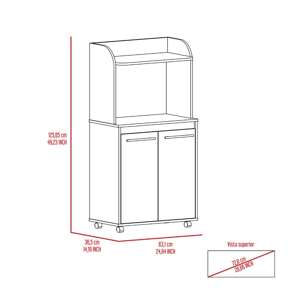 Kitchen Cart, Double Door Cabinet, One Open Shelf, Two Interior.