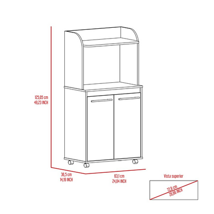 Kitchen Cart, Double Door Cabinet, One Open Shelf, Two Interior.