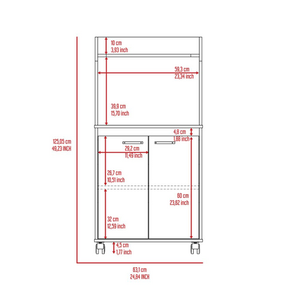 Kitchen Cart, Double Door Cabinet, One Open Shelf, Two Interior.