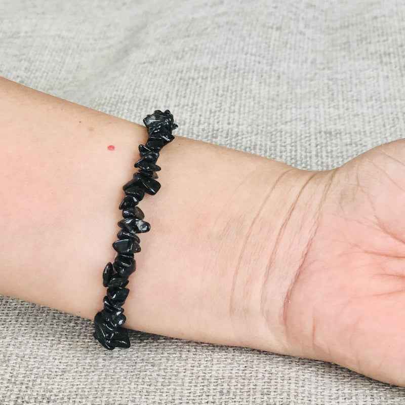 Black Stone Beaded Bracelet Adjustable Stretch Design
