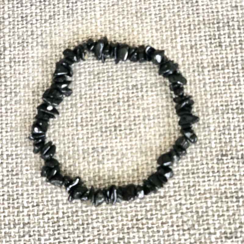 Black Stone Beaded Bracelet Adjustable Stretch Design