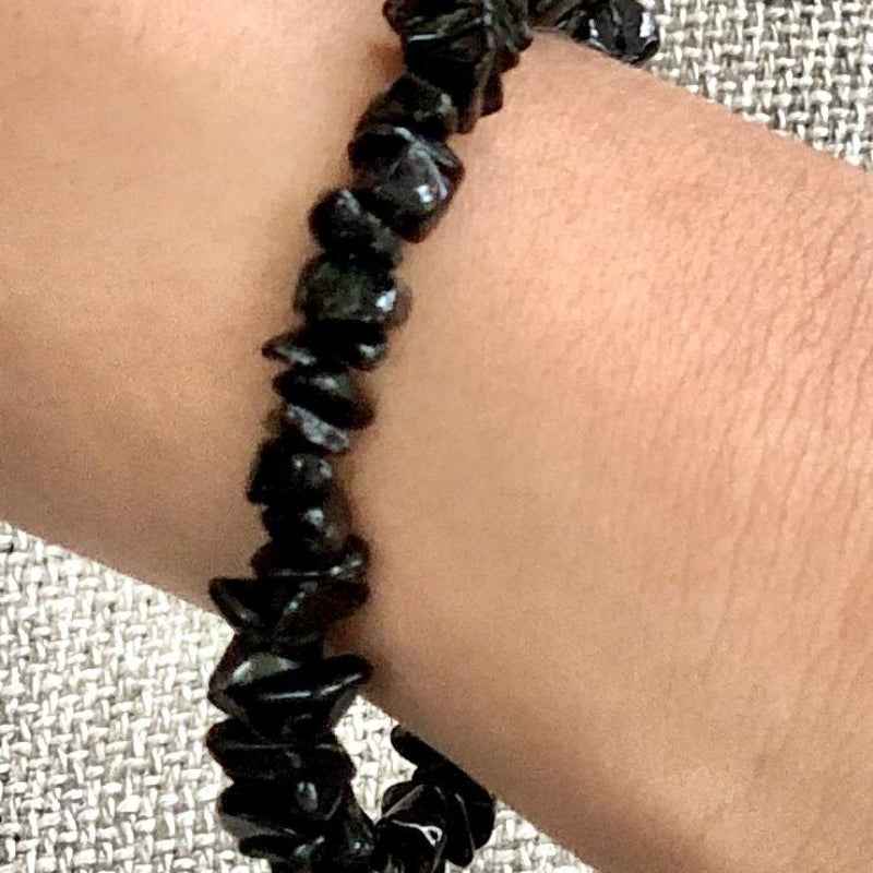 Black Stone Beaded Bracelet Adjustable Stretch Design