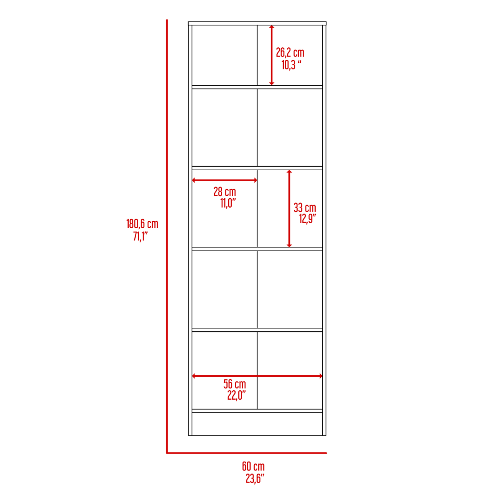 Storage Cabinet Five Shelves, Dark Brown / Black Wengue